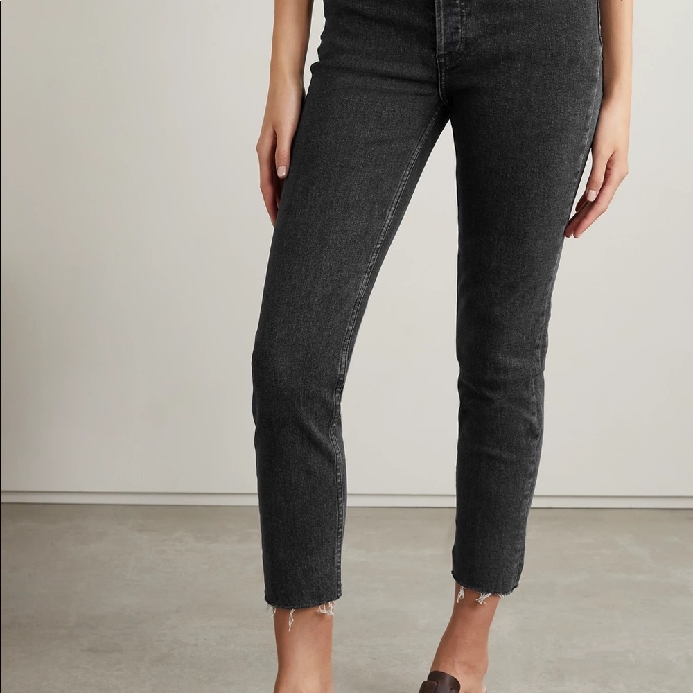RE/DONE High Rise Ankle Cropped Distressed Skinny Jeans Size 27